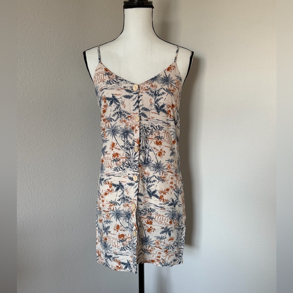 Timing Navy and Cream Tropical Print Linen Sundress